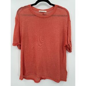 WE THE FREE Orange Boxy Lightweight Semi Sheer Roll Sleeve Top Size XS - Flawed